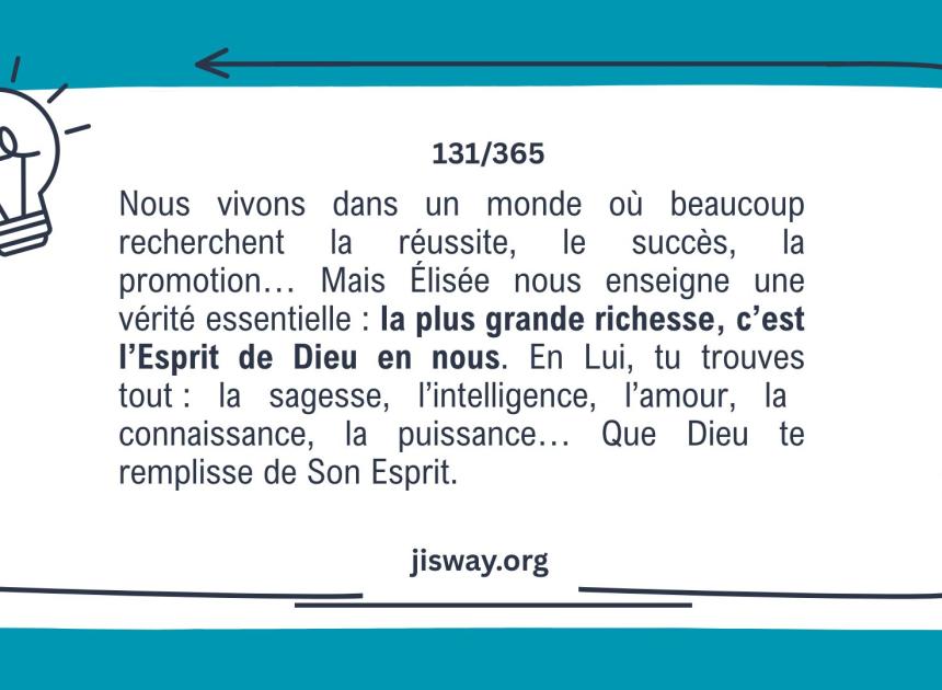 L’Esprit de Dieu, la vraie richesse.