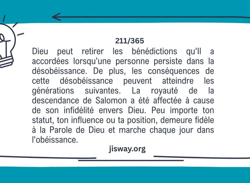 L'obéissance préserve ce que Dieu donne.